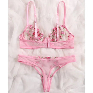 Transparent Underwear Sexy Lingerie Woman Lace Fairy Embroidery Brief Sets Delicate Bra Kit Push Up Breves Sets Thin Erotic Bras - 7DAY'S