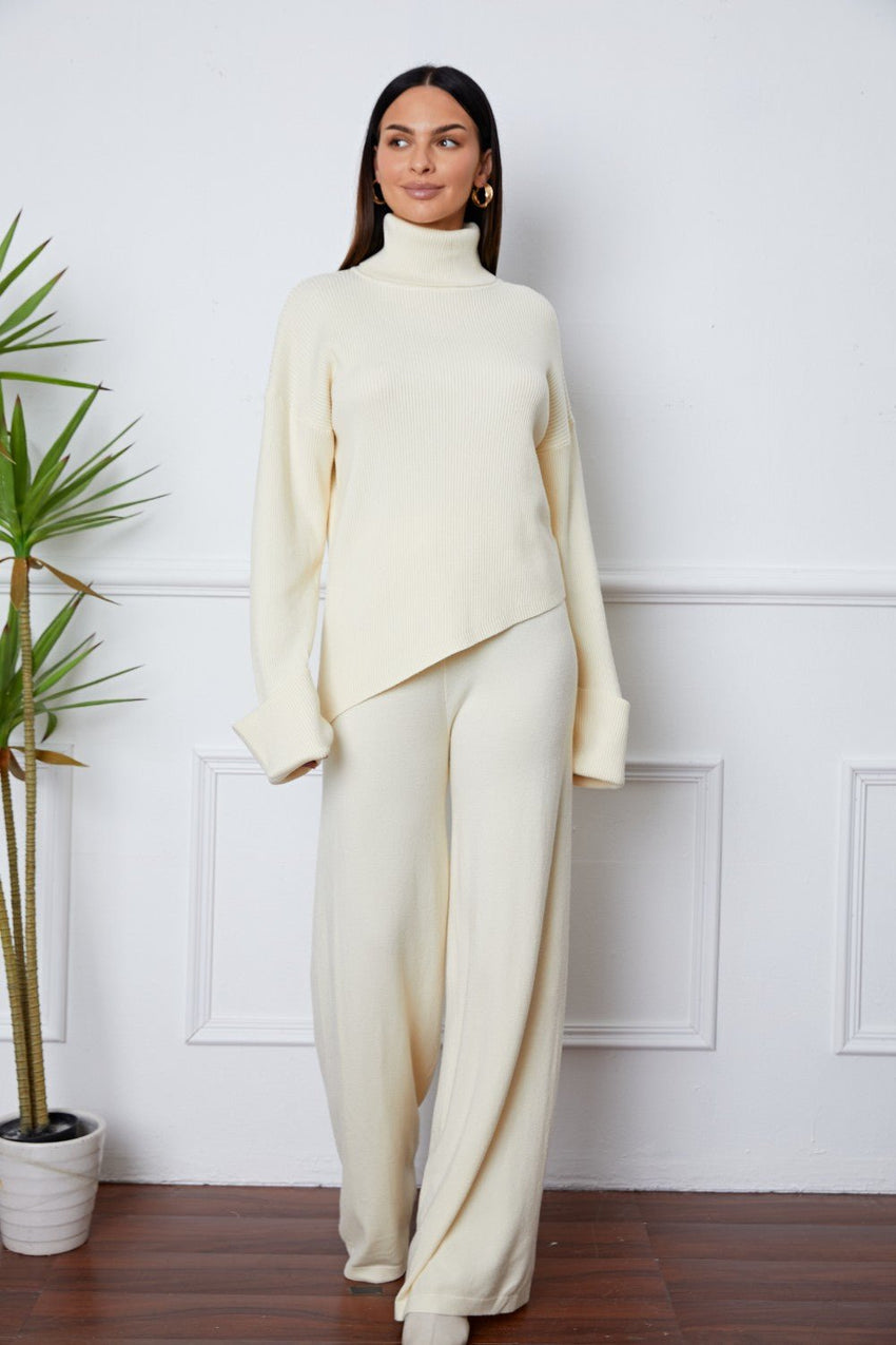 Turtleneck Dropped Shoulder Top and Pants Sweater Set - 7DAY'S