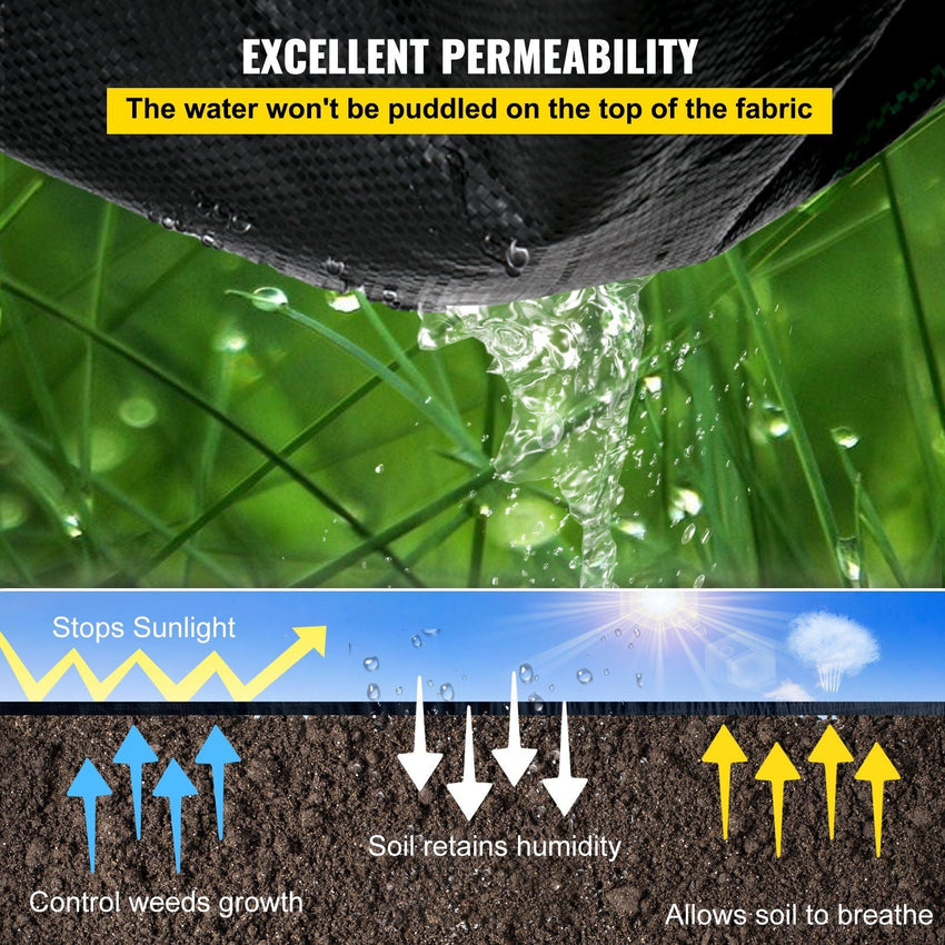 VEVOR 2*3FT300FT Premium Weed Barrier Fabric Heavy Duty 2.4OZ, Woven Weed Control Fabric, High Permeability Good for Flower Bed, Geotextile Fabric for Underlayment, Polyethylene Ground Cover - 7DAY'S