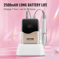 VEVOR Electric Cordless Nail Drill - with 35000RRM Brushless Motor and Charging Base, Rechargeable Nail E File Machine with 6 Bit & 50PCS Sanding Band for Acrylic Gel Nail, Manicure Pedicure Polishing - 7DAY'S