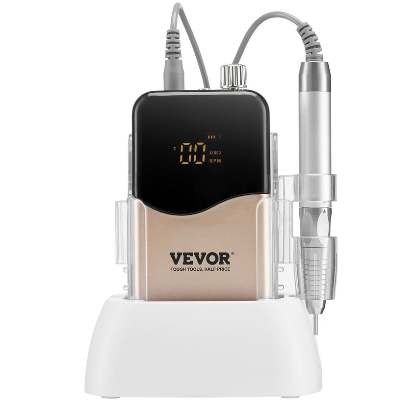 VEVOR Electric Cordless Nail Drill - with 35000RRM Brushless Motor and Charging Base, Rechargeable Nail E File Machine with 6 Bit & 50PCS Sanding Band for Acrylic Gel Nail, Manicure Pedicure Polishing - 7DAY'S
