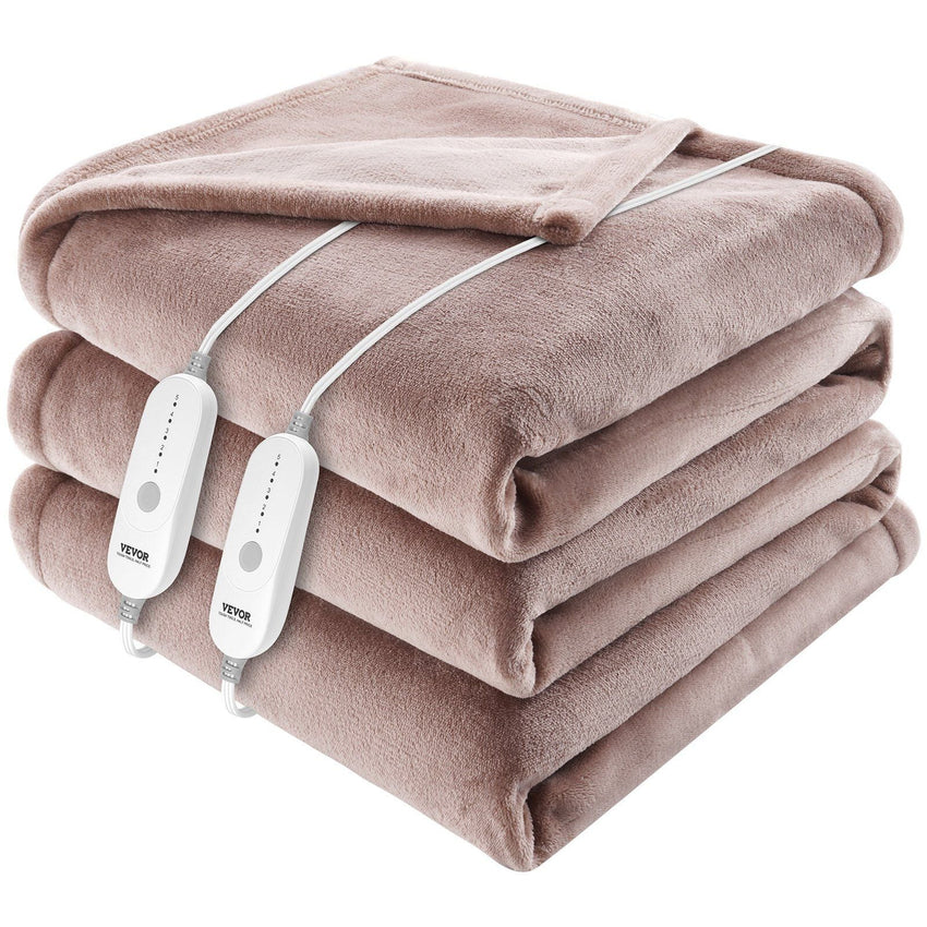 VEVOR Heated Blanket Electric Throw, 84" x 90" Queen Size, Soft Flannel Heating Blanket with 10 Hours Timer Auto - off & 5 Heating Levels, Dual Control, Machine Washable, ETL & FCC Certification (Beige) - 7DAY'S