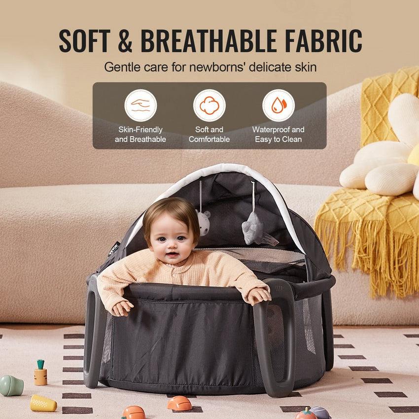 VEVOR Portable Baby Bassinet On - The - Go Folding Baby Dome with Canopy and Toys - 7DAY'S