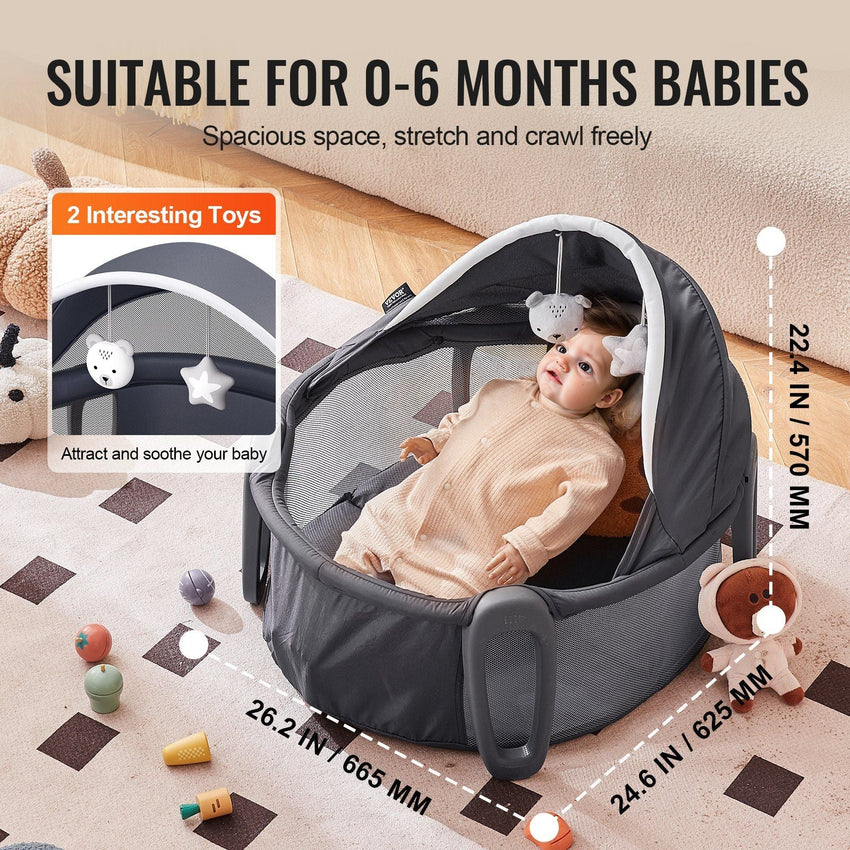 VEVOR Portable Baby Bassinet On - The - Go Folding Baby Dome with Canopy and Toys - 7DAY'S