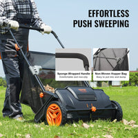 VEVOR Push Lawn Sweeper, 21 - inch Leaf & Grass Collector, Strong Rubber Wheels & Heavy Duty Thickened Steel Durable to Use with Large Capacity 3.5 cu. ft. Mesh Collection Hopper Bag, 2 Spinning Brushes - 7DAY'S