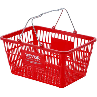 VEVOR Shopping Basket, Set of 12, 21L Durable Plastic Grocery Basket with Metal Handle and Stand, 16.73 x 12.01 x 8.58 inch Portable Shop Basket Used for Retail Store Supermarket Grocery Shopping, Red