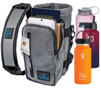 Water Bottle Holder Carrier Bottle Cooler w Adjustable Shoulder Strap and Front Pockets Suitable for 16 oz to 25oz Bottles Gray - 7DAY'S