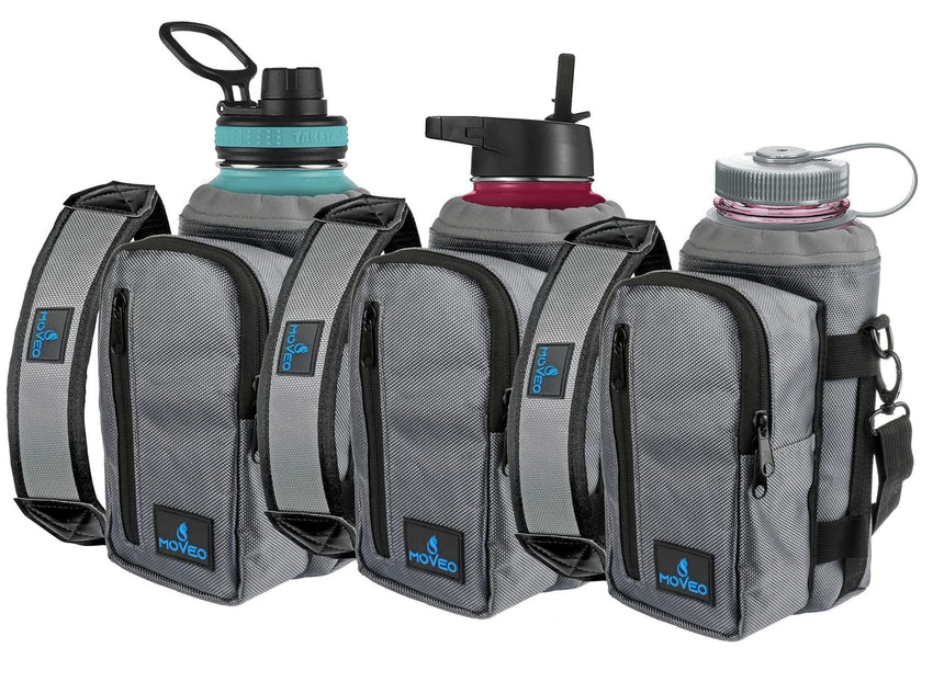 Water Bottle Holder Carrier Bottle Cooler w Adjustable Shoulder Strap and Front Pockets Suitable for 16 oz to 25oz Bottles Gray - 7DAY'S