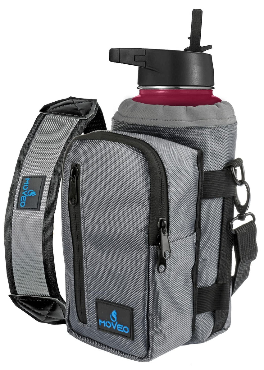 Water Bottle Holder Carrier Bottle Cooler w Adjustable Shoulder Strap and Front Pockets Suitable for 16 oz to 25oz Bottles Gray - 7DAY'S
