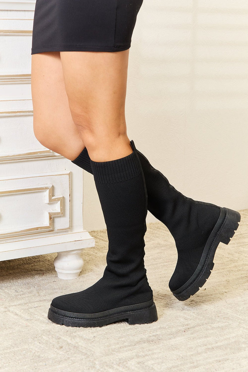 WILD DIVA Footwear Knee High Platform Sock Boots - 7DAY'S