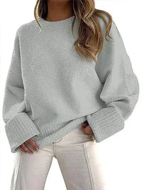 Women's Crewneck Long Sleeve Oversized Fuzzy Knit Chunky Warm Pullover Sweater Top - 7DAY'S