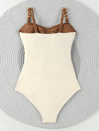 Women's one - piece patchwork color camisole swimsuit metal design - 7DAY'S