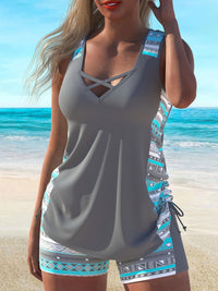 Women's Split Large Sport Conservative Style Wide Shoulder strap Tankini Swimsuit Set - 7DAY'S