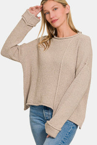 Zenana Asymmetric Hem Drop Shoulder Sweater - 7DAY'S