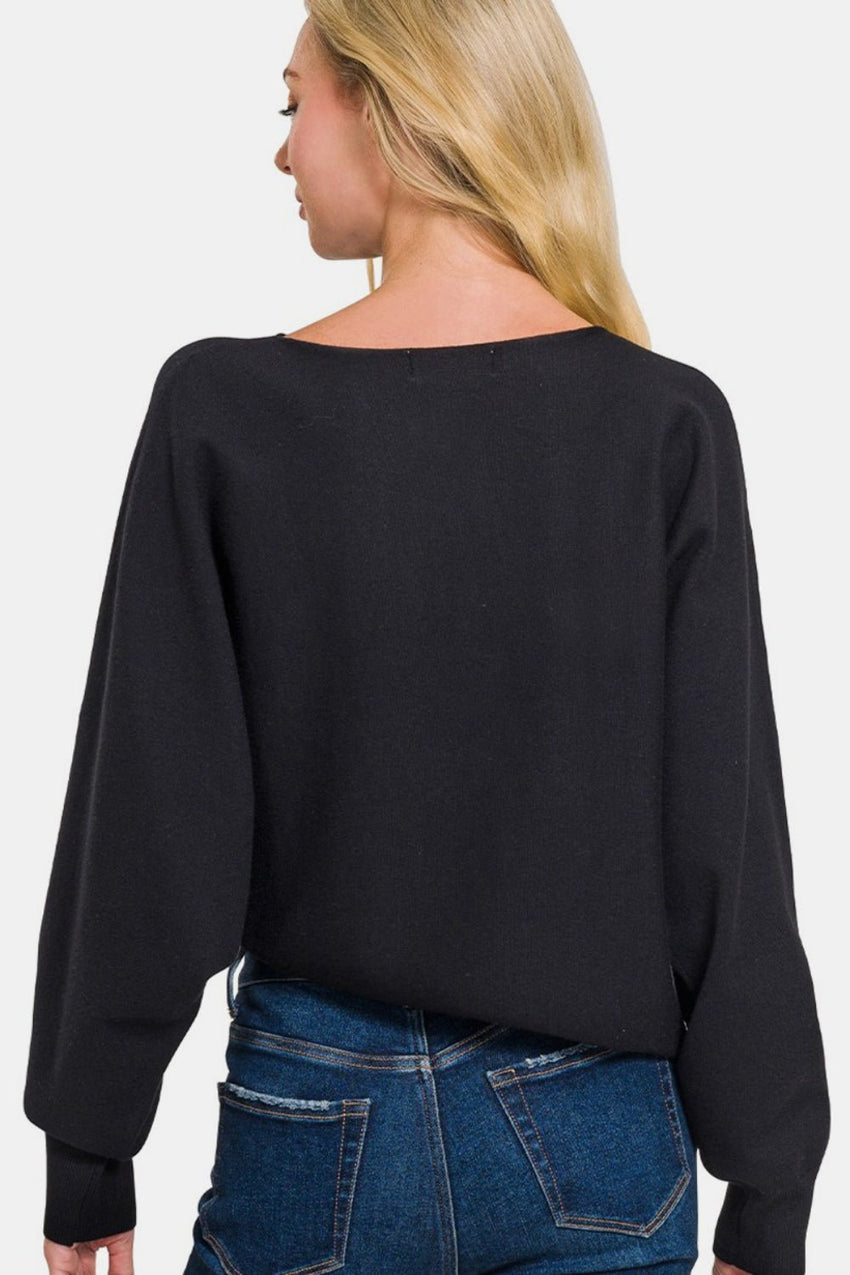 Zenana Asymmetric Hem Long Sleeve Sweater - 7DAY'S