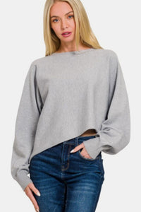 Zenana Asymmetric Hem Long Sleeve Sweater - 7DAY'S