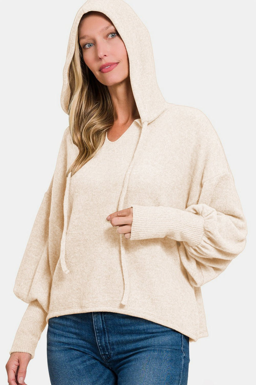 Zenana Brushed Hacci Drop Shoulder Cropped Hoodie - 7DAY'S