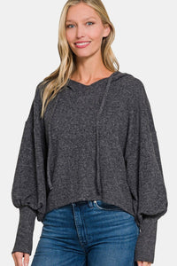 Zenana Brushed Hacci Drop Shoulder Cropped Hoodie - 7DAY'S