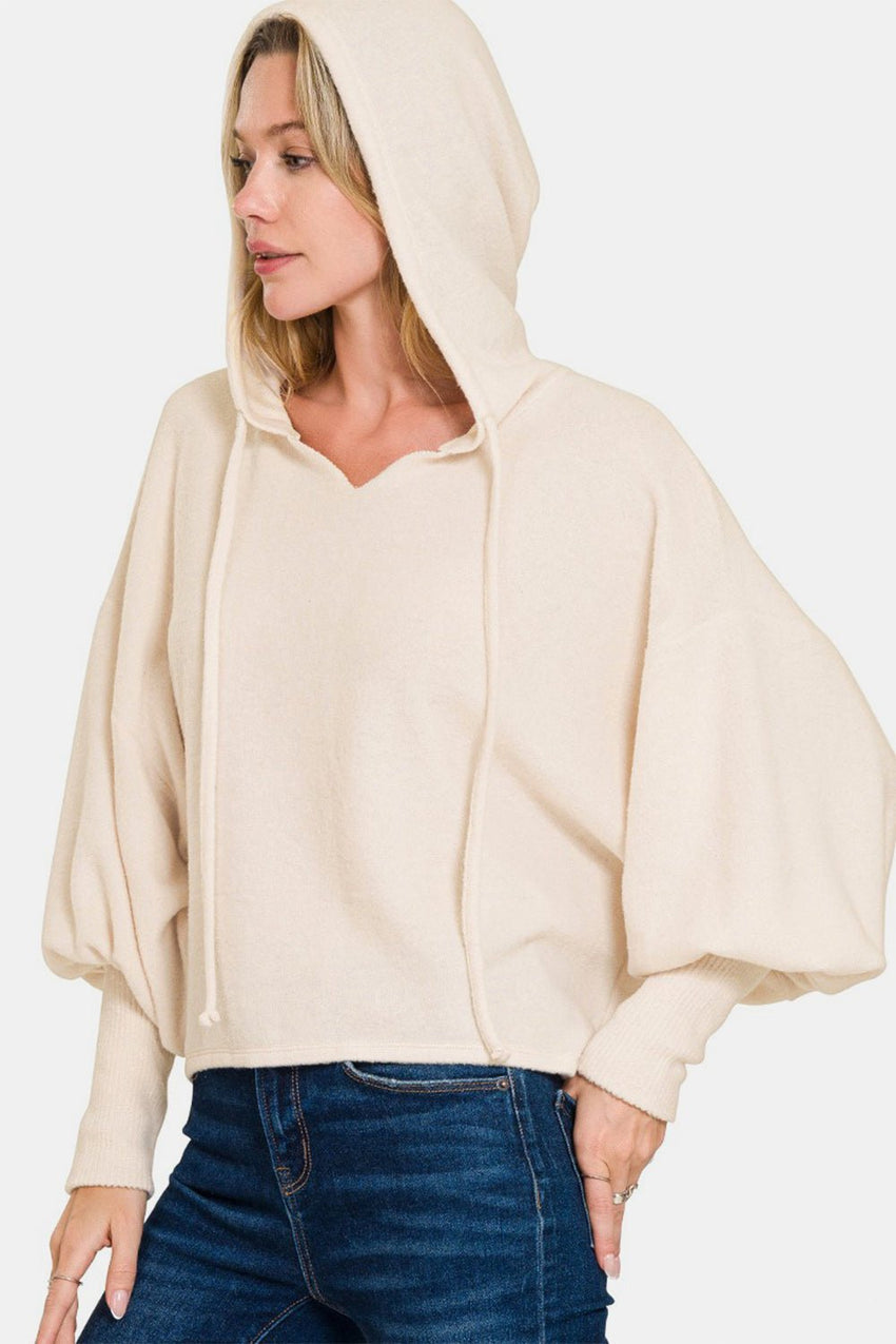 Zenana Brushed Hacci Drop Shoulder Cropped Hoodie - 7DAY'S