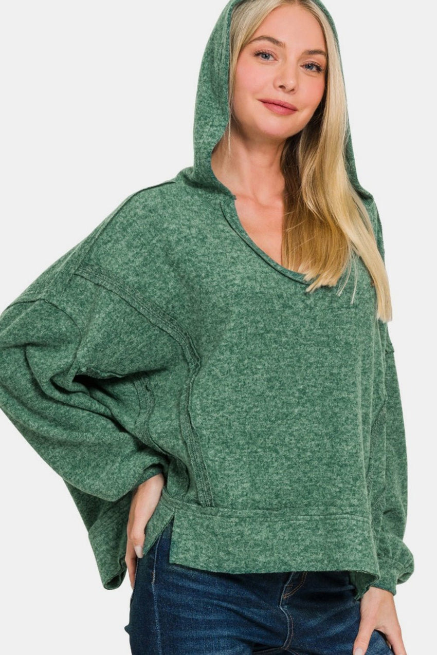 Zenana Brushed Hacci Exposed Seam Hoodie - 7DAY'S