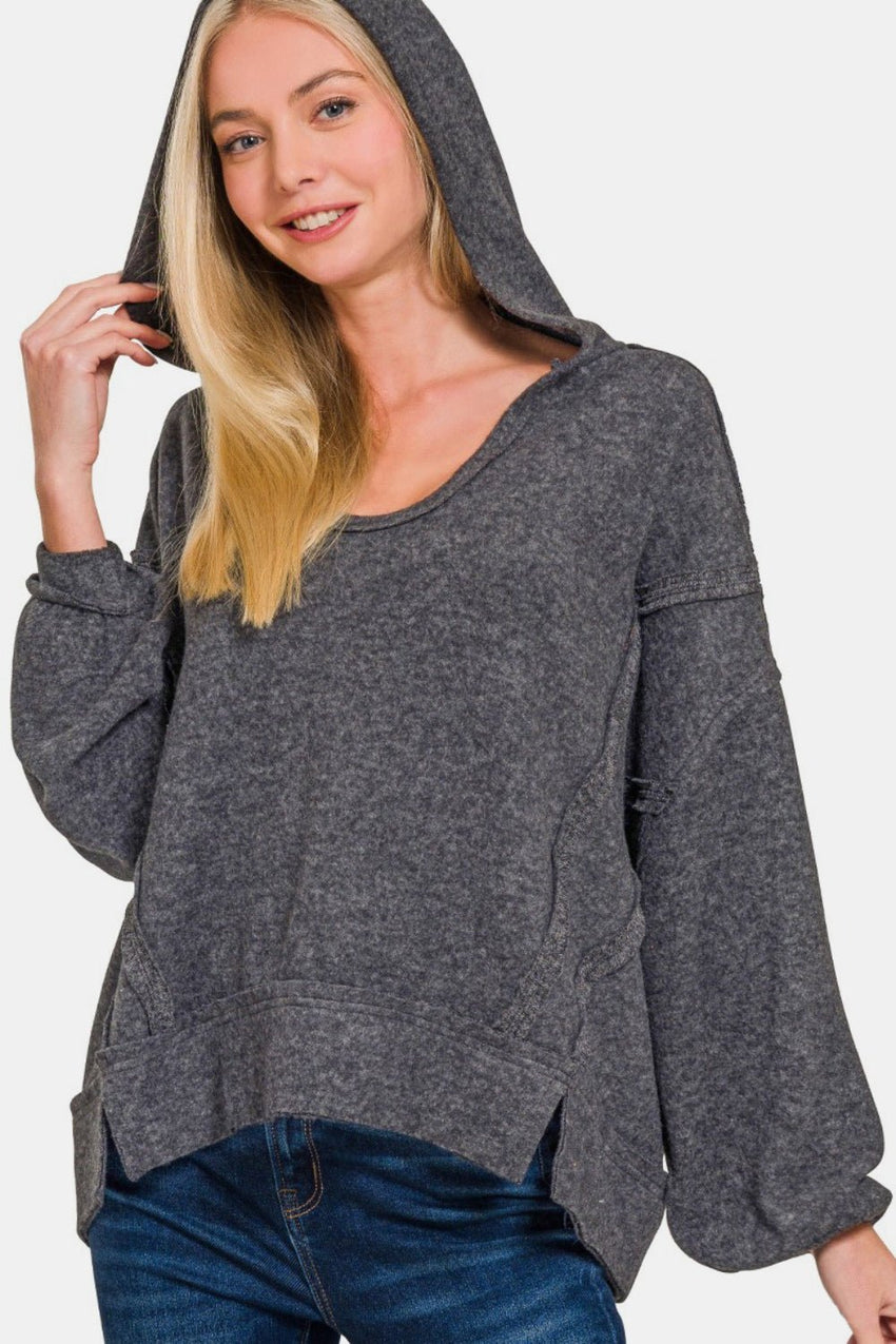 Zenana Brushed Hacci Exposed Seam Hoodie - 7DAY'S