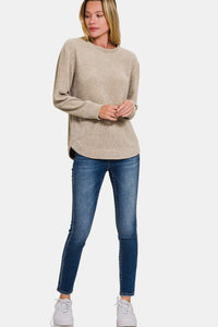 Zenana Chenille Waffle Round Neck Sweater - 7DAY'S