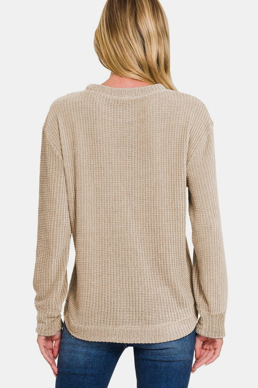 Zenana Chenille Waffle Round Neck Sweater - 7DAY'S