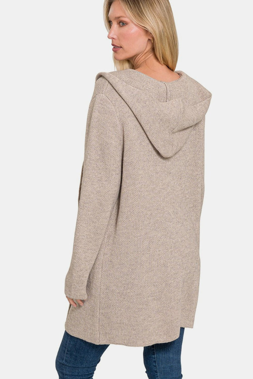 Zenana Hooded Open Front Sweater Cardigan - 7DAY'S