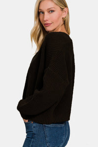 Zenana Open Front Drop Shoulder Sweater Cardigan - 7DAY'S