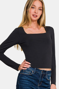 Zenana Square Neck Fitted Long Sleeve T-Shirt - 7DAY'S