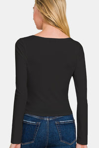 Zenana Square Neck Fitted Long Sleeve T-Shirt - 7DAY'S