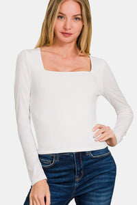 Zenana Square Neck Fitted Long Sleeve T-Shirt - 7DAY'S