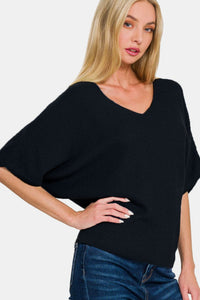 Zenana V - Neck Short Sleeve Dolman Sweater - 7DAY'S