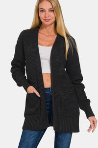 Zenana Waffle Open Front Sweater Cardigan - 7DAY'S